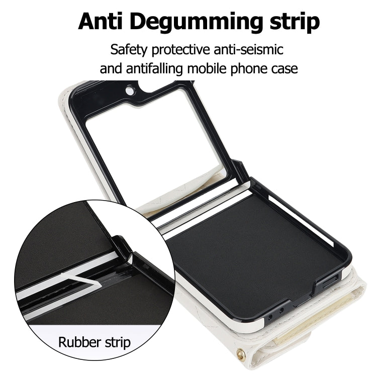 For Samsung Galaxy Z Flip7 FE / Flip6 Rhombic Texture Card Bag PU Phone Case with Long Lanyard