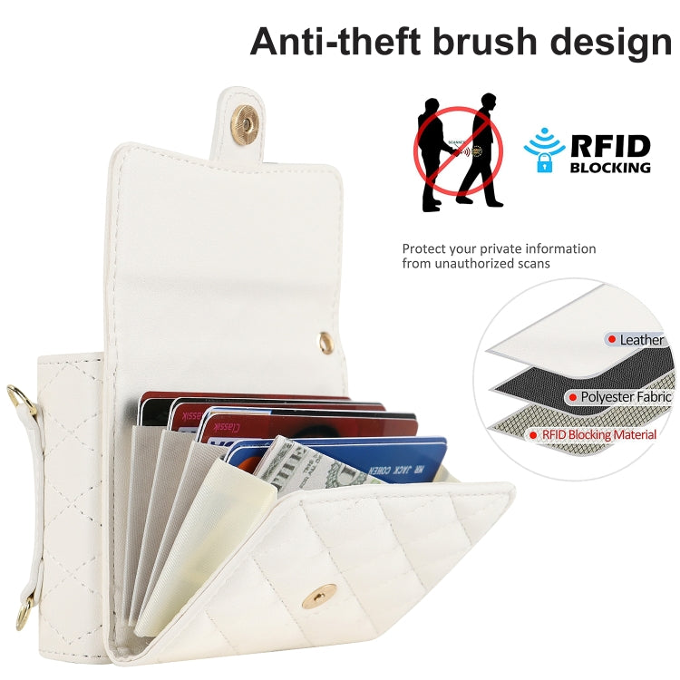 For Samsung Galaxy Z Flip7 FE / Flip6 Rhombic Texture Card Bag PU Phone Case with Long Lanyard