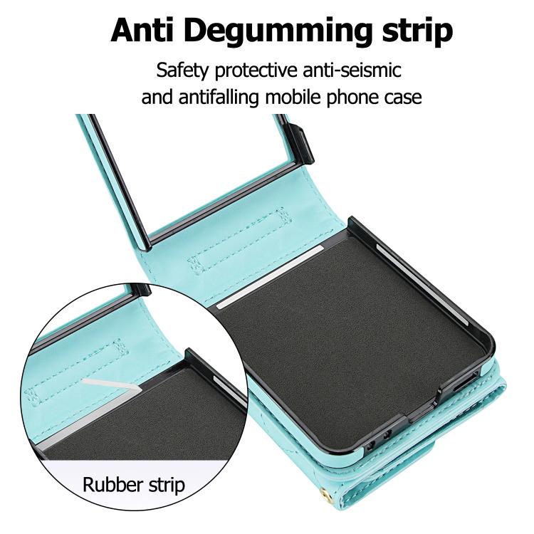For Samsung Galaxy Z Flip7 5G Rhombic Texture Card Bag PU Phone Case with Long Lanyard