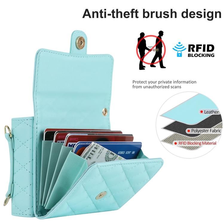 For Samsung Galaxy Z Flip7 5G Rhombic Texture Card Bag PU Phone Case with Long Lanyard