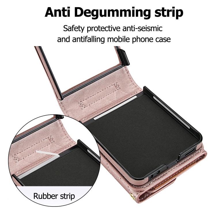 For Samsung Galaxy Z Flip7 5G Rhombic Texture Card Bag PU Phone Case with Long Lanyard