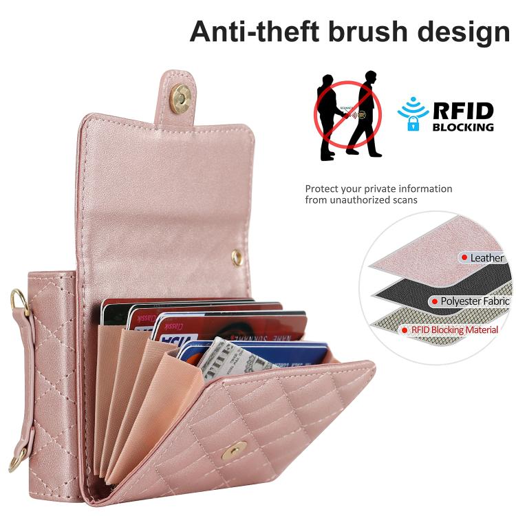 For Samsung Galaxy Z Flip7 5G Rhombic Texture Card Bag PU Phone Case with Long Lanyard