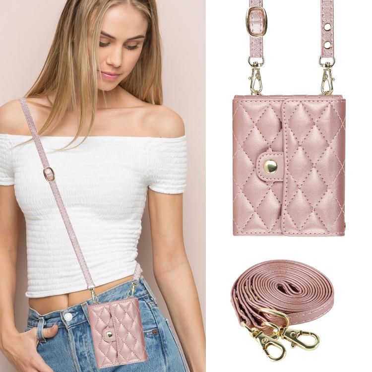 For Samsung Galaxy Z Flip7 5G Rhombic Texture Card Bag PU Phone Case with Long Lanyard