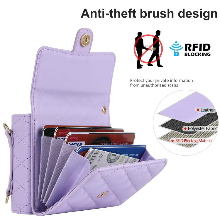 For Samsung Galaxy Z Flip7 5G Rhombic Texture Card Bag PU Phone Case with Long Lanyard