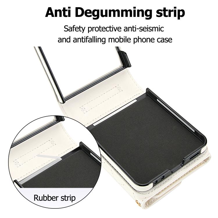 For Samsung Galaxy Z Flip7 5G Rhombic Texture Card Bag PU Phone Case with Long Lanyard