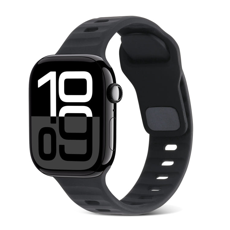 For Apple Watch Series 10 46mm Square Buckle Stripes Silicone Watch Band