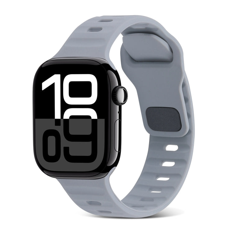 For Apple Watch Series 10 46mm Square Buckle Stripes Silicone Watch Band