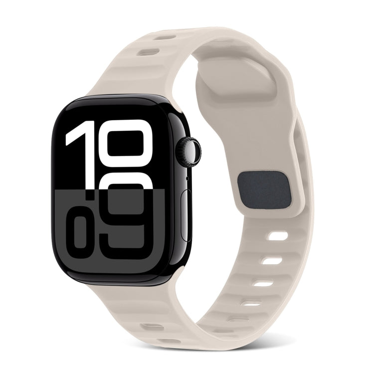 For Apple Watch Series 10 46mm Square Buckle Stripes Silicone Watch Band