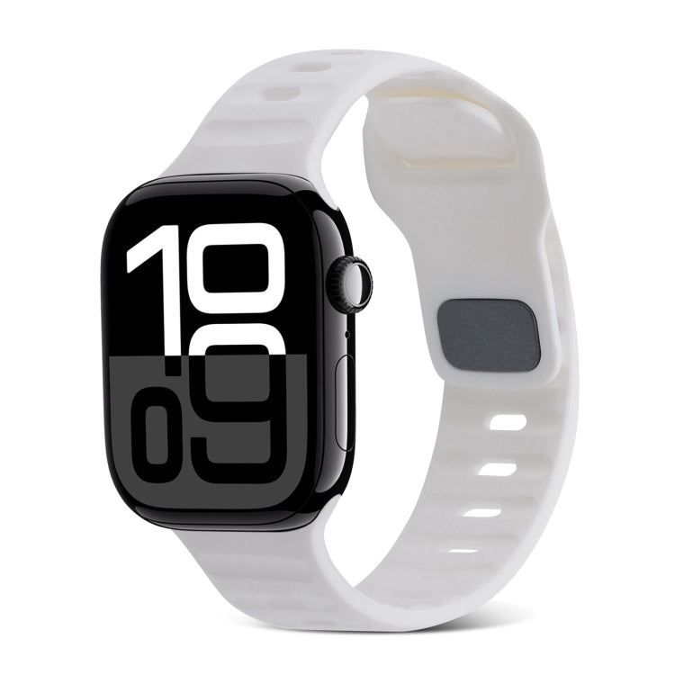 For Apple Watch Series 10 42mm Square Buckle Stripes Silicone Watch Band