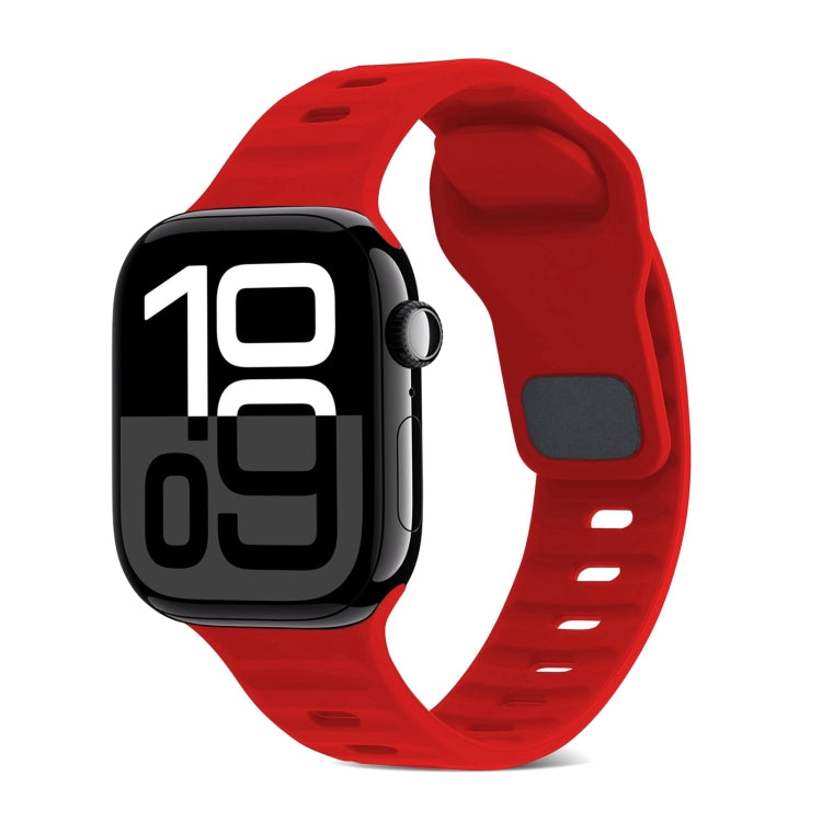 For Apple Watch Series 10 42mm Square Buckle Stripes Silicone Watch Band