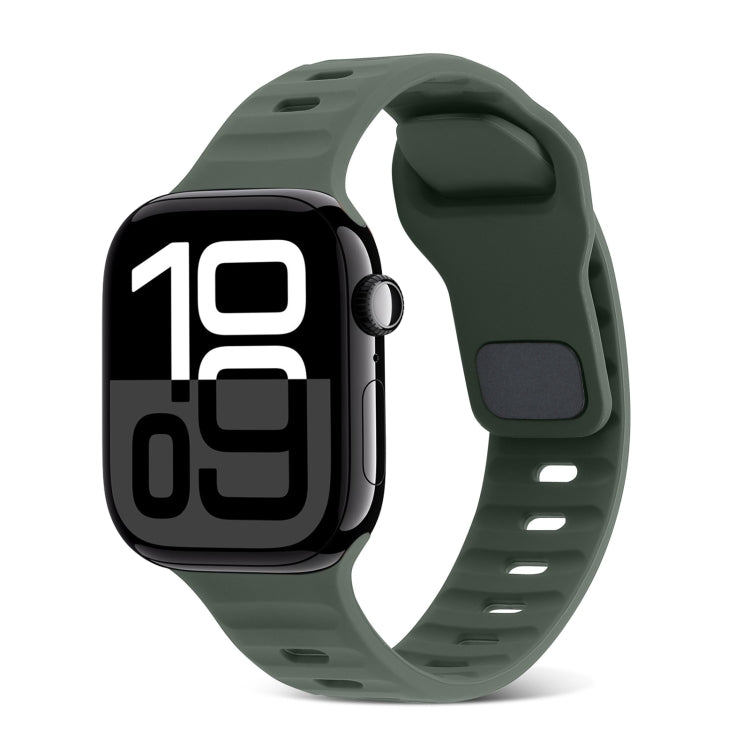 For Apple Watch Series 10 42mm Square Buckle Stripes Silicone Watch Band