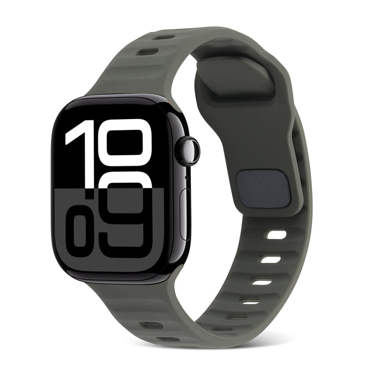 For Apple Watch Series 10 42mm Square Buckle Stripes Silicone Watch Band