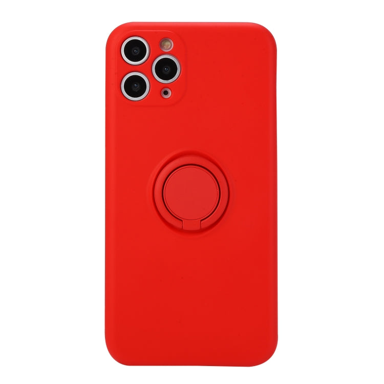 For iPhone 11 Solid Color Liquid Silicone Shockproof Full Coverage Protective Case with Ring Holder