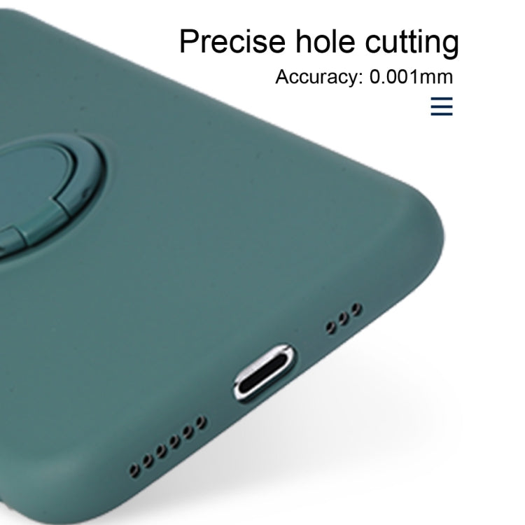 For iPhone 11 Pro Solid Color Liquid Silicone Shockproof Full Coverage Protective Case with Ring Holder