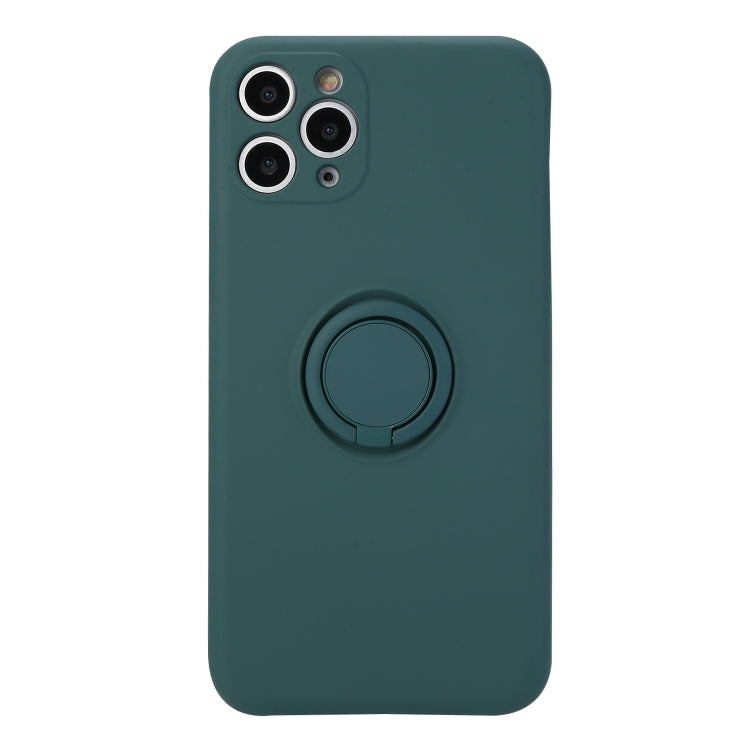 For iPhone 11 Pro Solid Color Liquid Silicone Shockproof Full Coverage Protective Case with Ring Holder