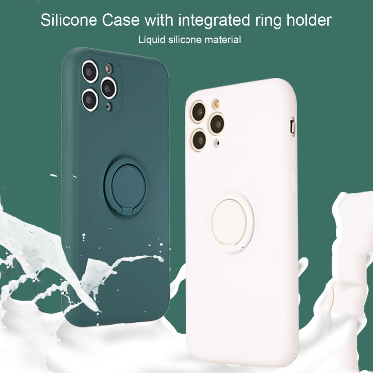 For iPhone 11 Pro Solid Color Liquid Silicone Shockproof Full Coverage Protective Case with Ring Holder