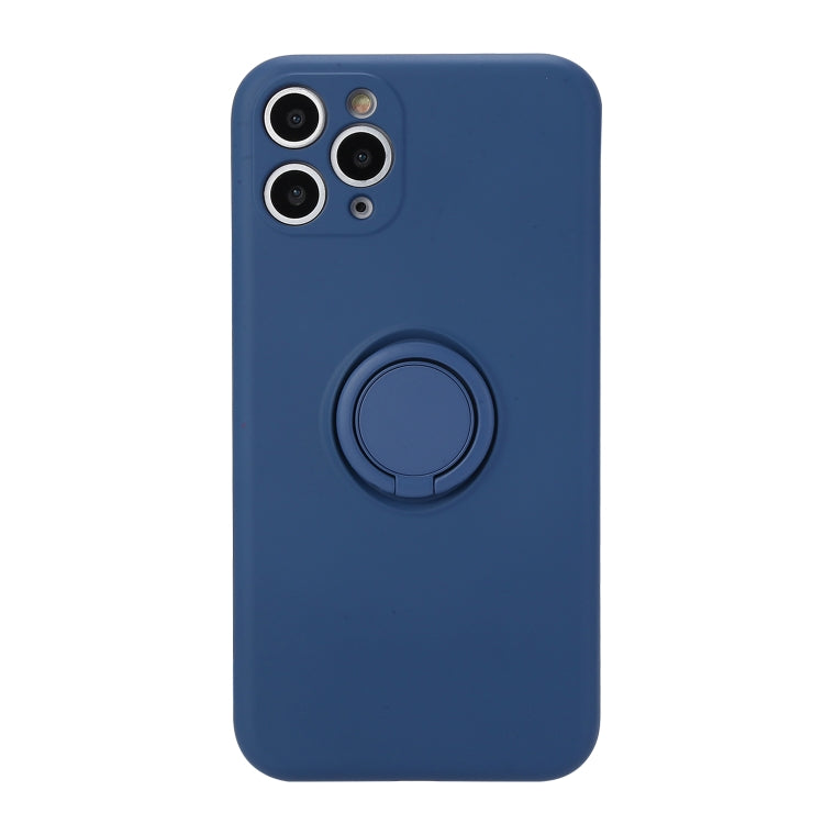 For iPhone 11 Pro Solid Color Liquid Silicone Shockproof Full Coverage Protective Case with Ring Holder
