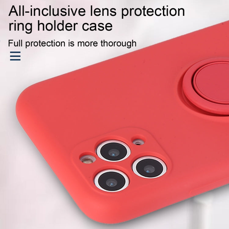 For iPhone 11 Pro Solid Color Liquid Silicone Shockproof Full Coverage Protective Case with Ring Holder