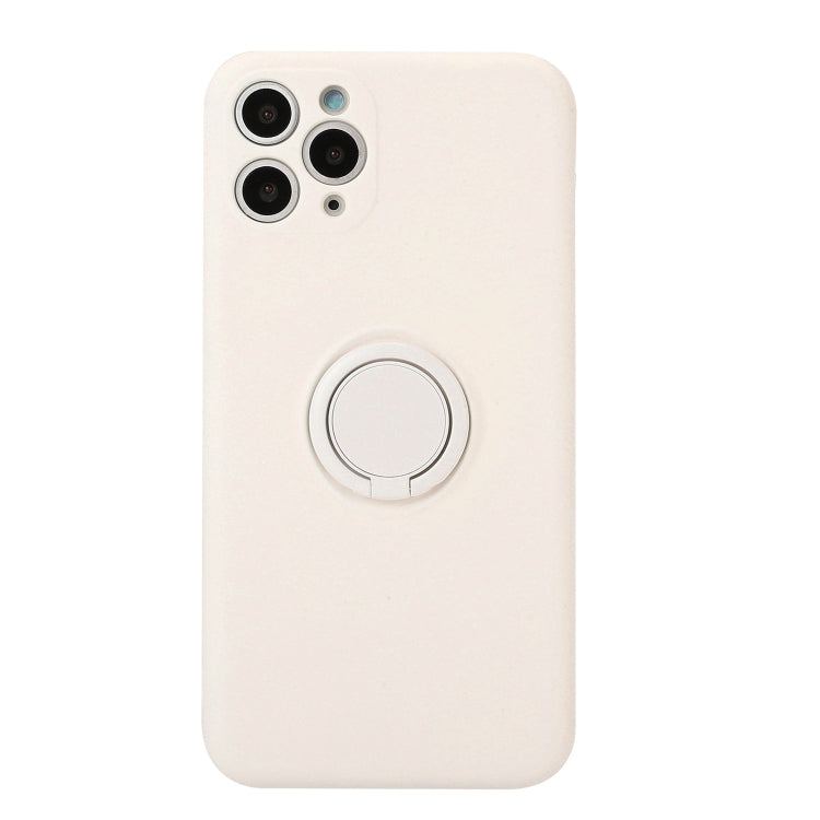 For iPhone 11 Pro Solid Color Liquid Silicone Shockproof Full Coverage Protective Case with Ring Holder