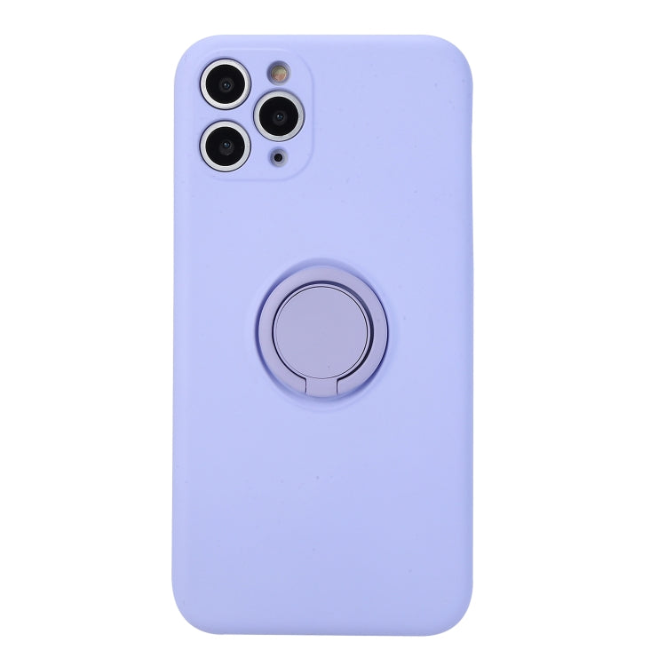 For iPhone 11 Pro Max Solid Color Liquid Silicone Shockproof Full Coverage Protective Case with Ring Holder