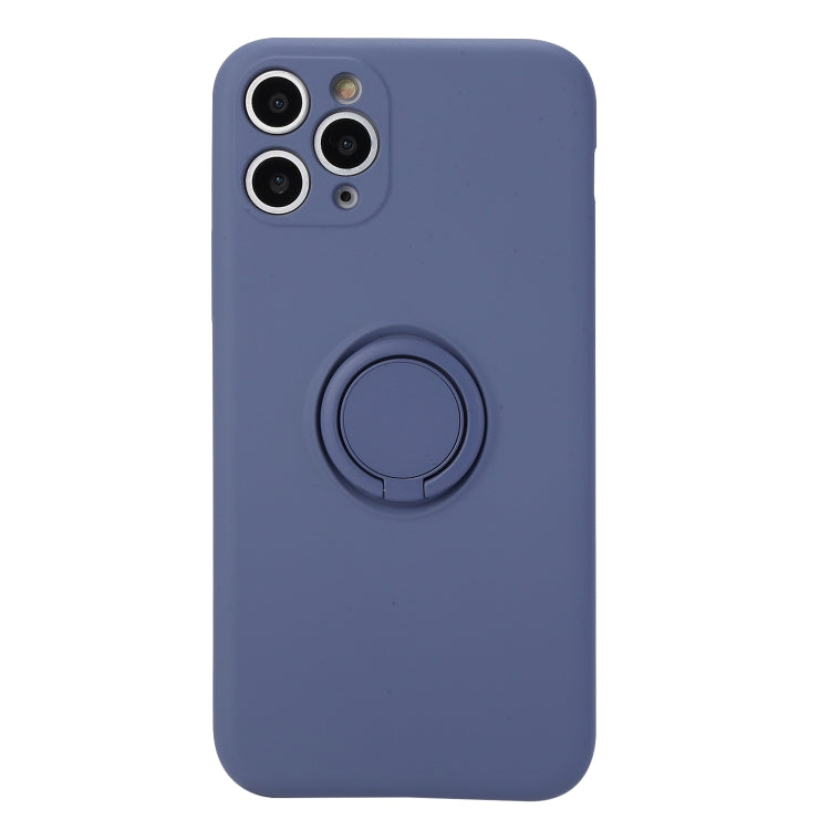 For iPhone 11 Pro Max Solid Color Liquid Silicone Shockproof Full Coverage Protective Case with Ring Holder