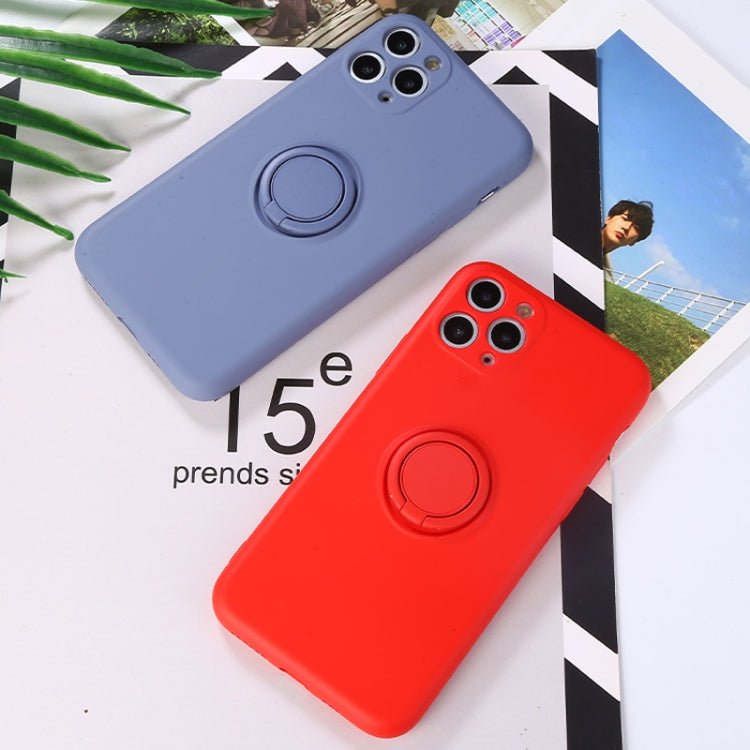 For iPhone 11 Pro Max Solid Color Liquid Silicone Shockproof Full Coverage Protective Case with Ring Holder