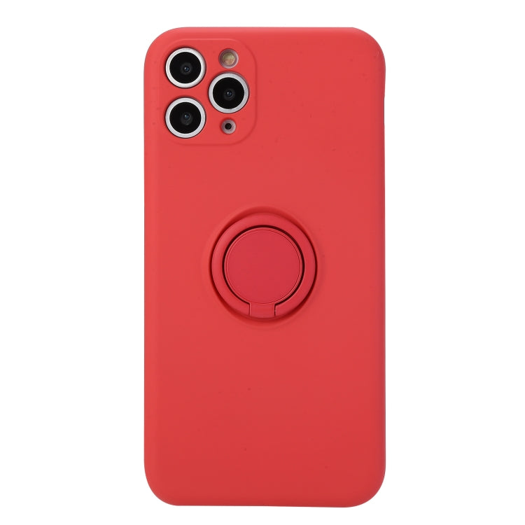 For iPhone 11 Pro Max Solid Color Liquid Silicone Shockproof Full Coverage Protective Case with Ring Holder