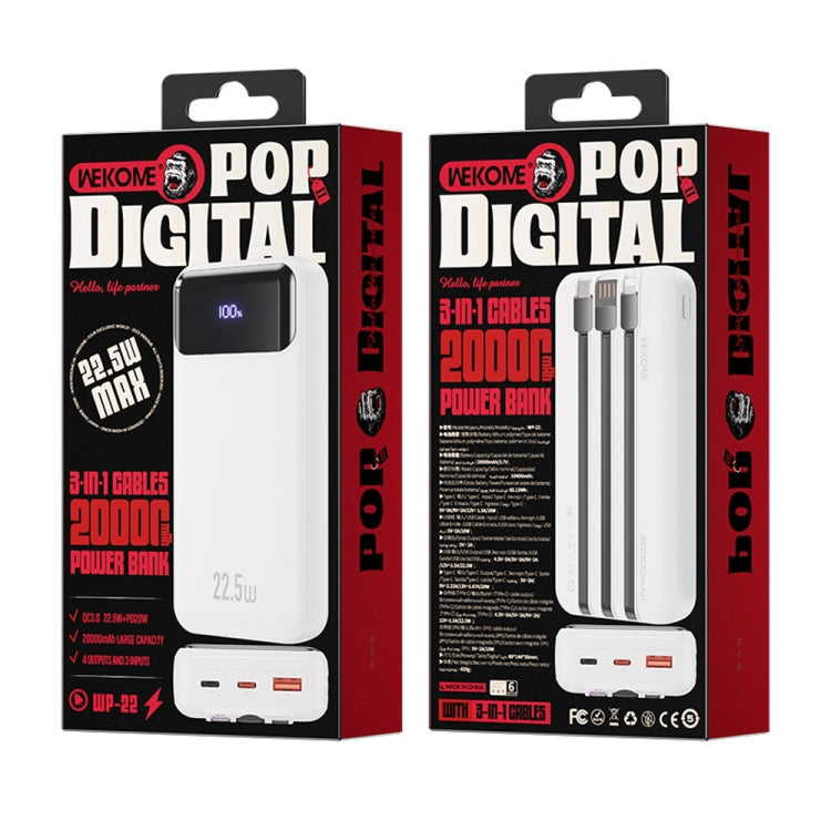 WK WP-22 22.5W 20000mAh Super Fast Charging Power Bank with Cable