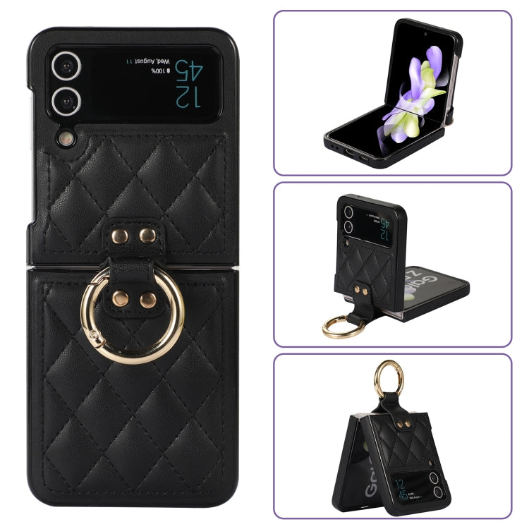 For Samsung Galaxy Z Flip4 Rhombic Microfiber Folding Phone Case with Ring