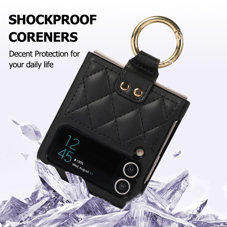 For Samsung Galaxy Z Flip4 Rhombic Microfiber Folding Phone Case with Ring