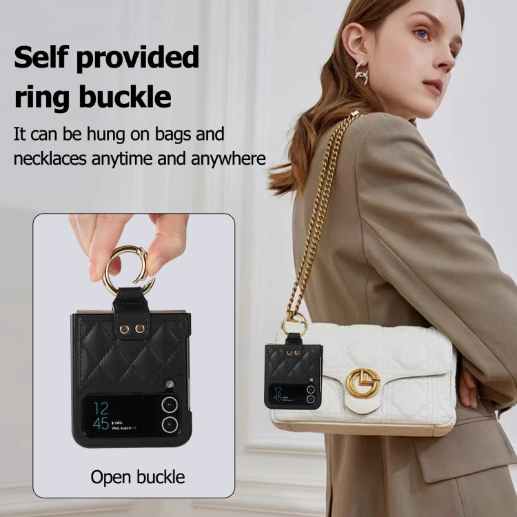 For Samsung Galaxy Z Flip4 Rhombic Microfiber Folding Phone Case with Ring