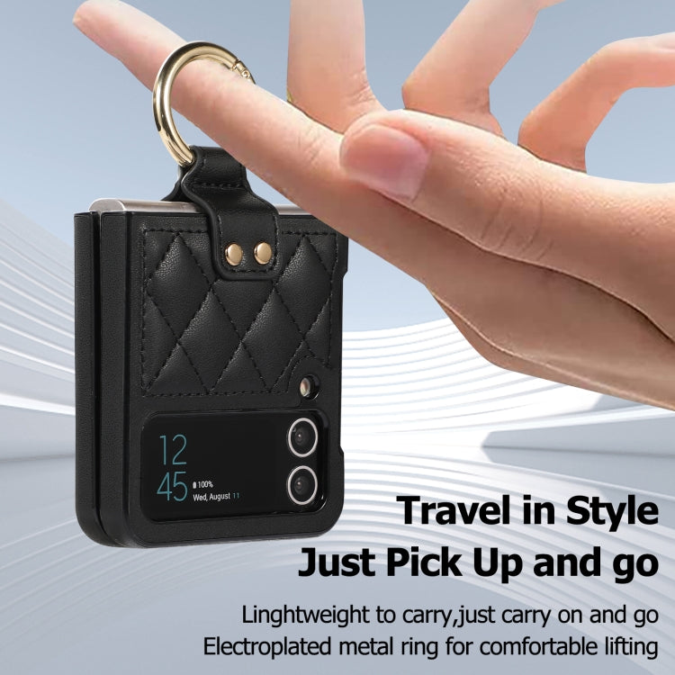 For Samsung Galaxy Z Flip4 Rhombic Microfiber Folding Phone Case with Ring
