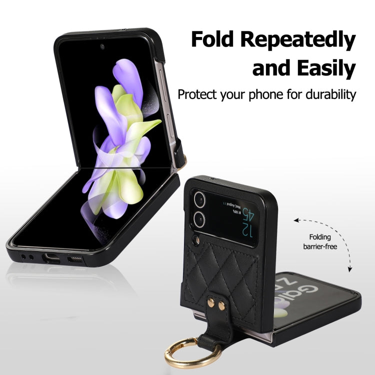 For Samsung Galaxy Z Flip4 Rhombic Microfiber Folding Phone Case with Ring