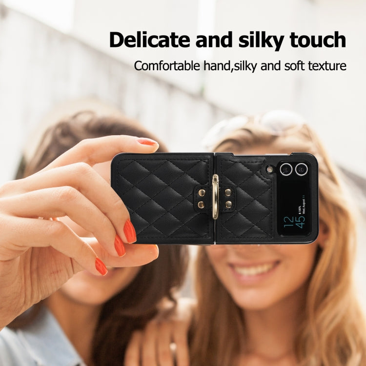 For Samsung Galaxy Z Flip4 Rhombic Microfiber Folding Phone Case with Ring