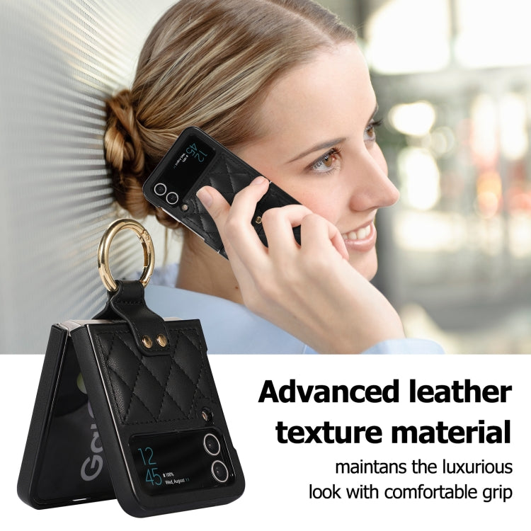 For Samsung Galaxy Z Flip4 Rhombic Microfiber Folding Phone Case with Ring