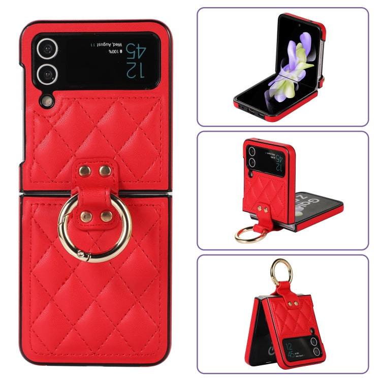 For Samsung Galaxy Z Flip4 Rhombic Microfiber Folding Phone Case with Ring