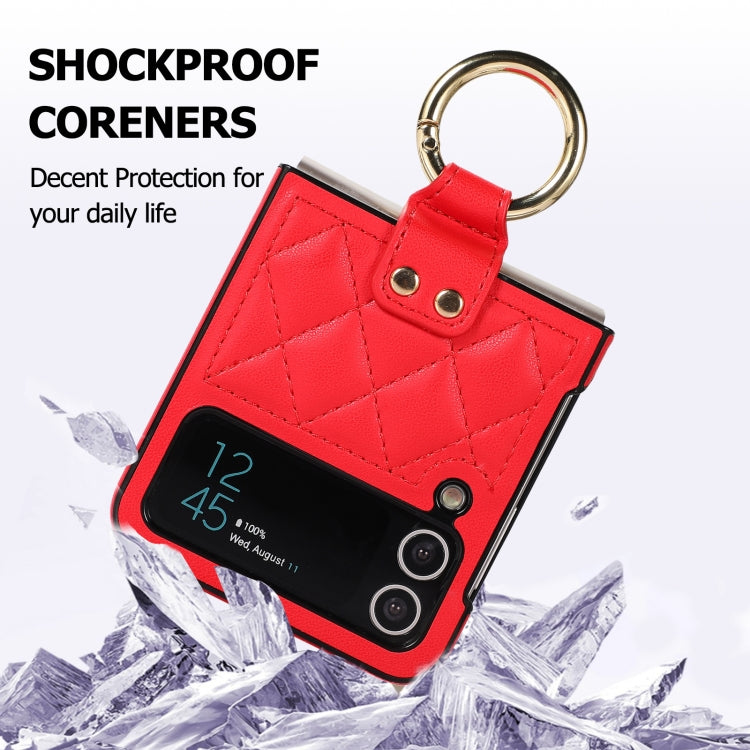 For Samsung Galaxy Z Flip4 Rhombic Microfiber Folding Phone Case with Ring