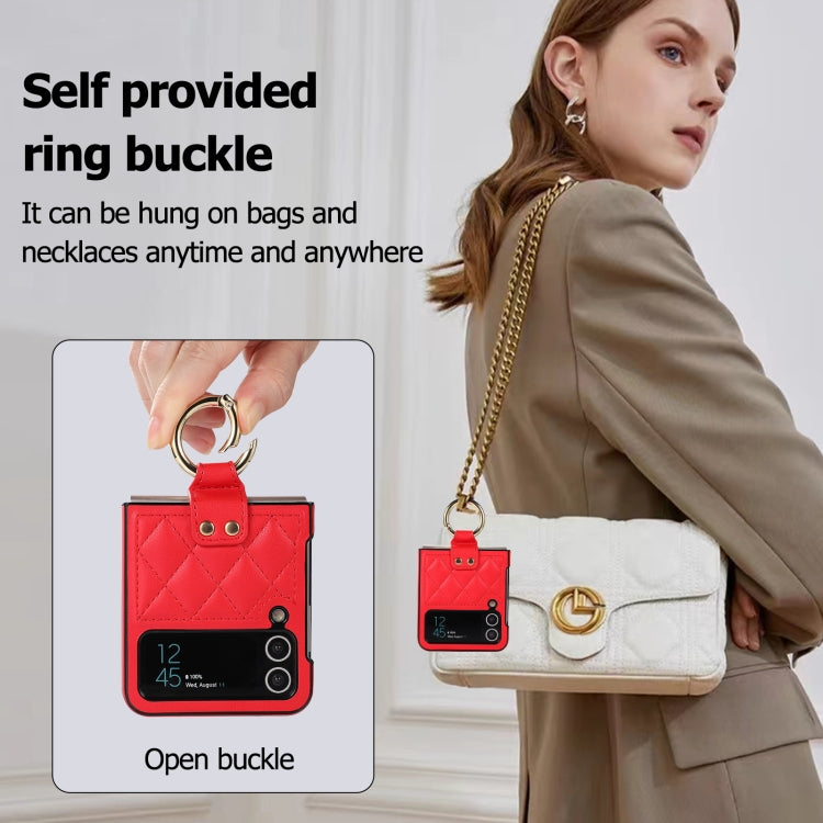 For Samsung Galaxy Z Flip4 Rhombic Microfiber Folding Phone Case with Ring