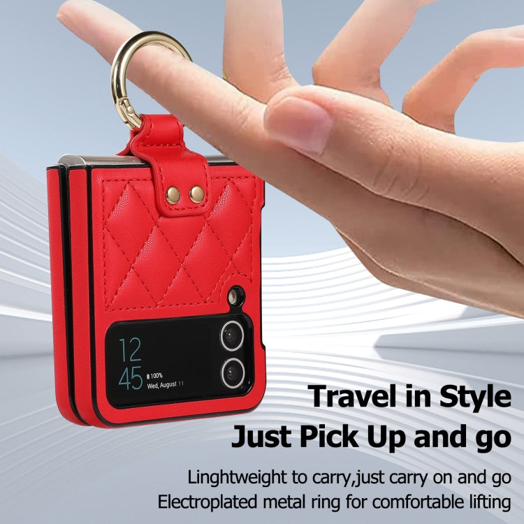 For Samsung Galaxy Z Flip4 Rhombic Microfiber Folding Phone Case with Ring
