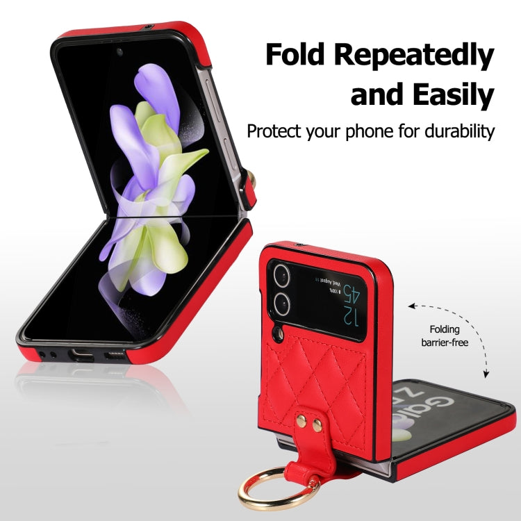 For Samsung Galaxy Z Flip4 Rhombic Microfiber Folding Phone Case with Ring