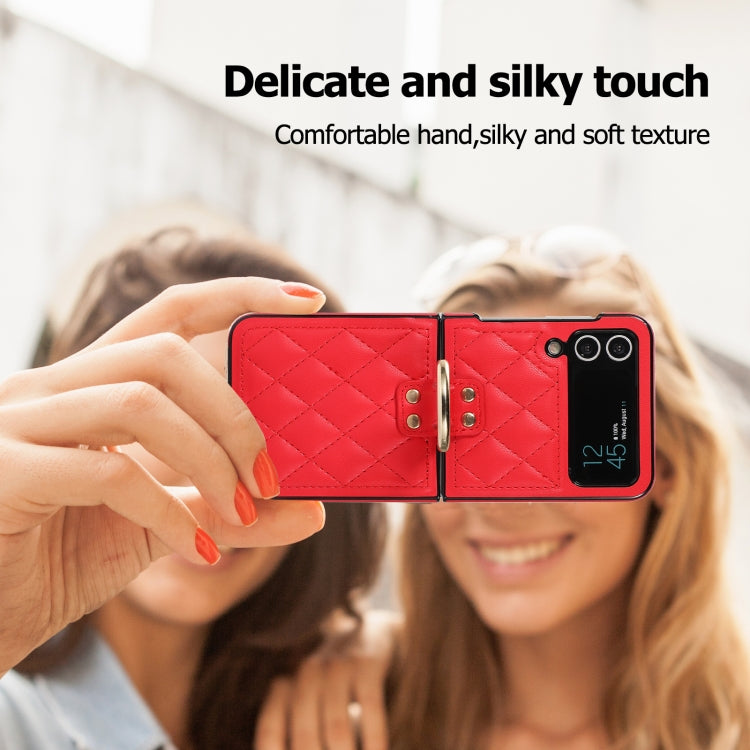 For Samsung Galaxy Z Flip4 Rhombic Microfiber Folding Phone Case with Ring