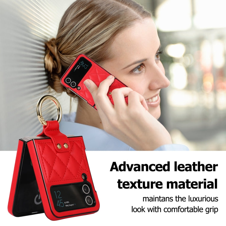 For Samsung Galaxy Z Flip4 Rhombic Microfiber Folding Phone Case with Ring