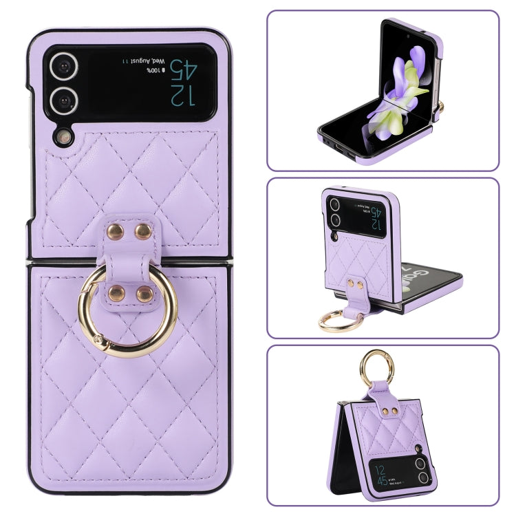 For Samsung Galaxy Z Flip4 Rhombic Microfiber Folding Phone Case with Ring