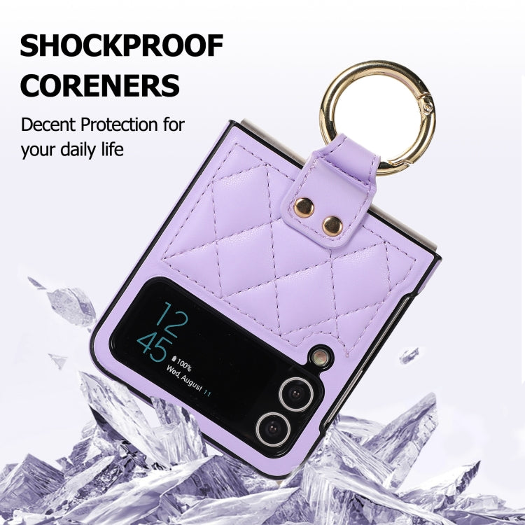 For Samsung Galaxy Z Flip4 Rhombic Microfiber Folding Phone Case with Ring