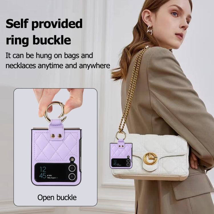 For Samsung Galaxy Z Flip4 Rhombic Microfiber Folding Phone Case with Ring