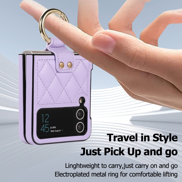 For Samsung Galaxy Z Flip4 Rhombic Microfiber Folding Phone Case with Ring