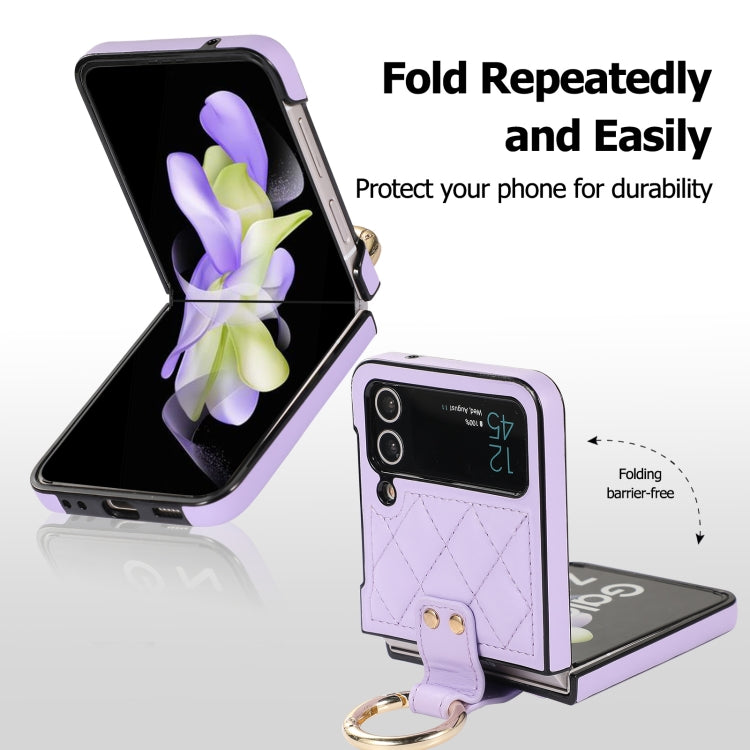 For Samsung Galaxy Z Flip4 Rhombic Microfiber Folding Phone Case with Ring