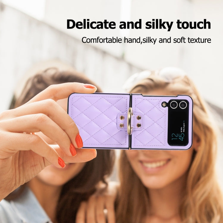 For Samsung Galaxy Z Flip4 Rhombic Microfiber Folding Phone Case with Ring