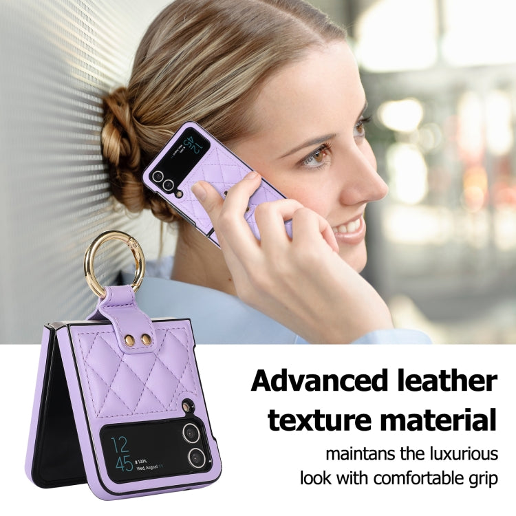 For Samsung Galaxy Z Flip4 Rhombic Microfiber Folding Phone Case with Ring