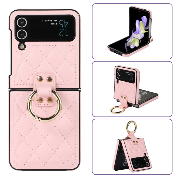 For Samsung Galaxy Z Flip4 Rhombic Microfiber Folding Phone Case with Ring